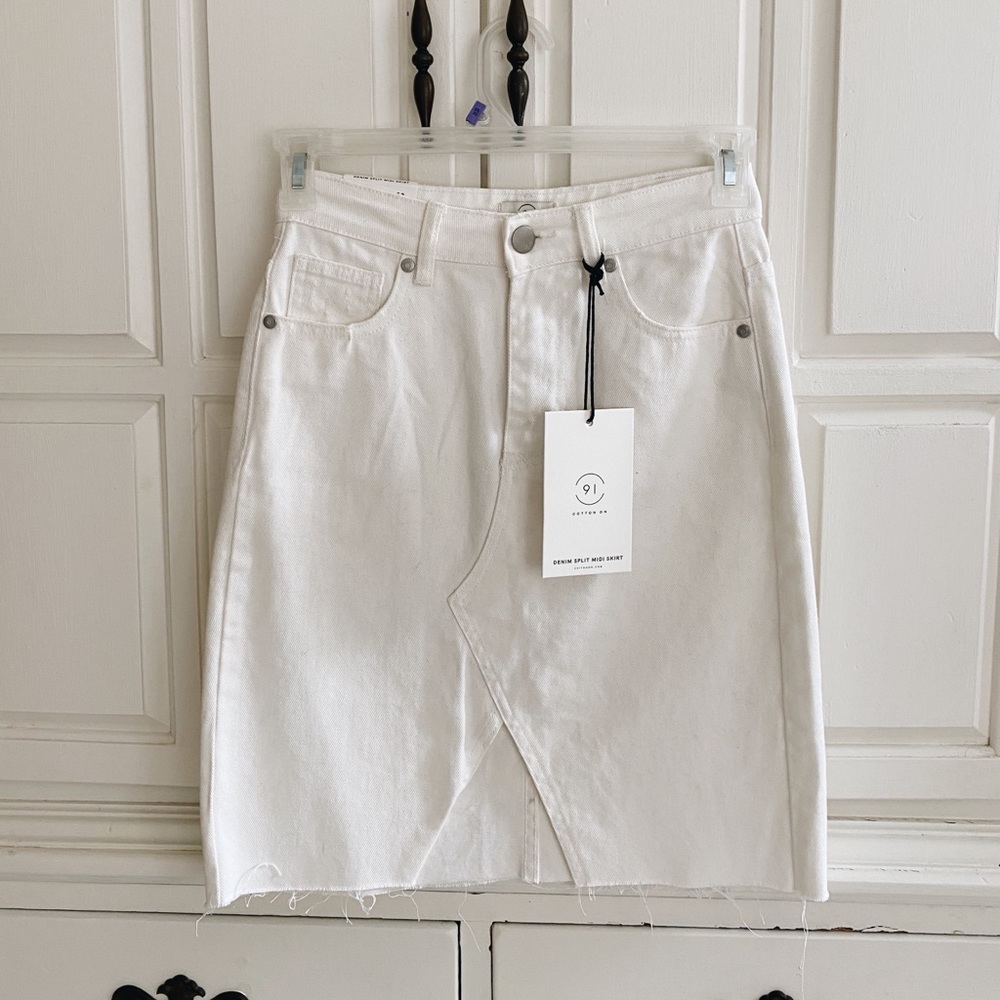 Cotton On White Denim Split Midi Skirt